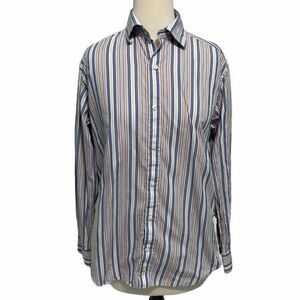 Tailorbyrd Stripe Cotton Button Down Shirt‎ Long Sleeve Blue Orange White Medium